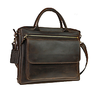 Кожаная мужская сумка для документов А4 с ручками большая горизонтальная через плечо коричневая SMG19