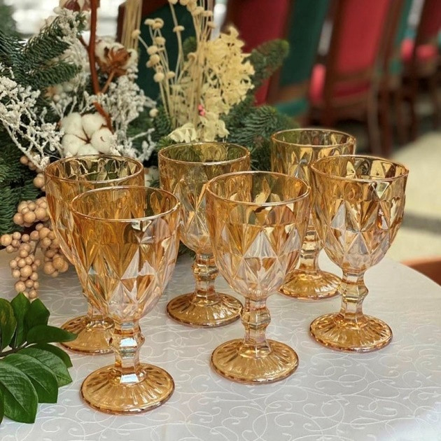 Келихи для вина зі скла 6 шт Glassware келихи вінтаж 240 мл колір золотий