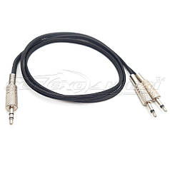 Аудіокабель 3.5 mm стерео на 2*3.5 mm моно jack у екрані