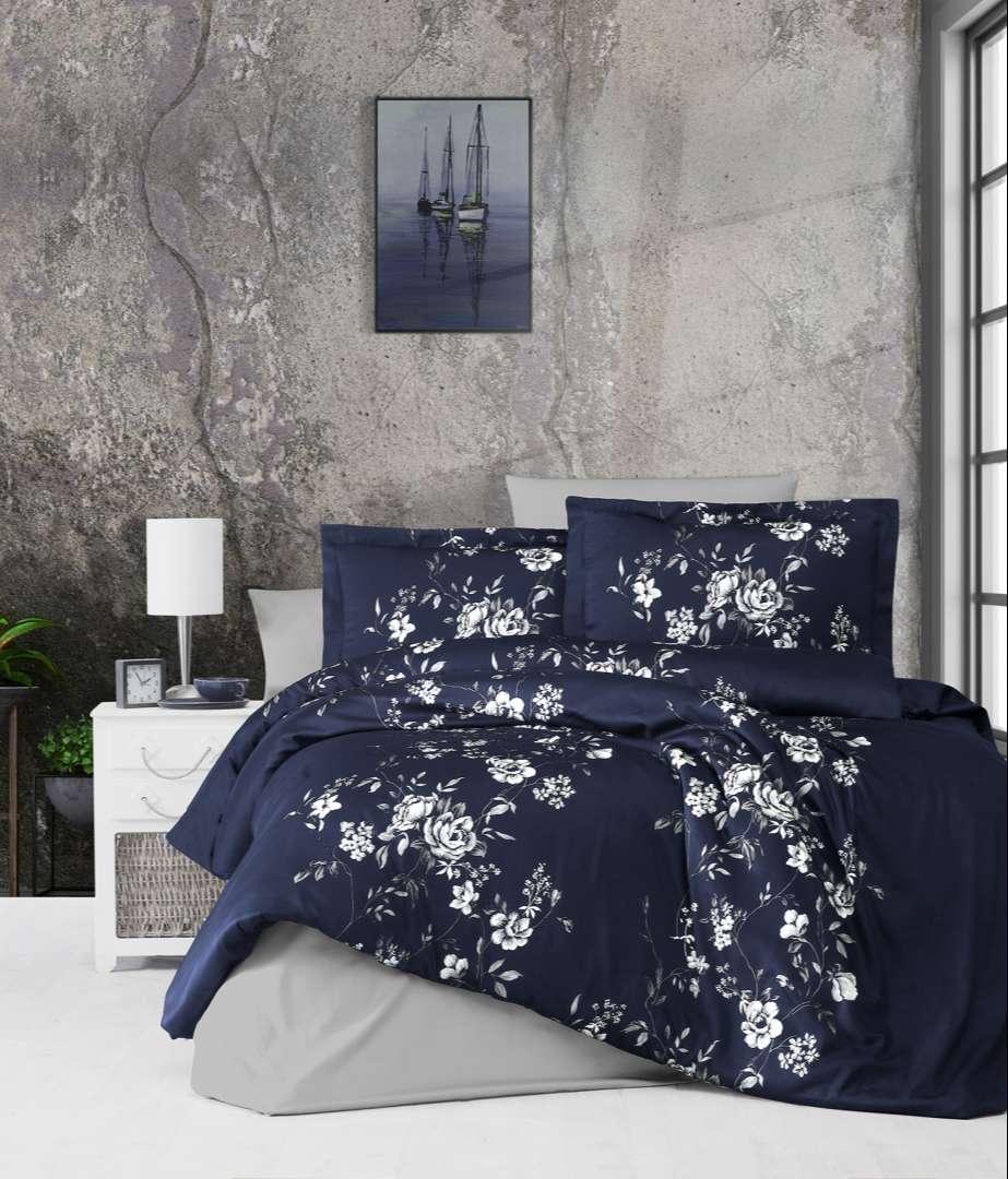 Постільна білизна сатин First Choice Cotton Satin Arya Navy Blue Туреччина двоспальна євро 200х220см