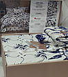 Біла із синім листям постільна білизна з фланелі, простирадло на гумці, Євро розмір, Туреччина, фото 6