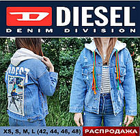 Жіноча джинсова куртка Diesel оверсайз (oversize). Джинсова парка, піджак із капюшоном