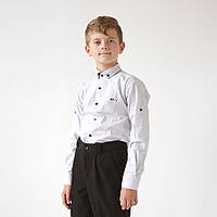 Сорочка для хлопчика з довгим рукавом, біла в цяточку (9195), Musti 116 р. Білий/С рисунком
