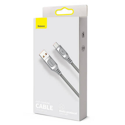 Кабель Type-C швидка зарядка 5 А 2 м PD QC сірий Baseus CATSS-B0S, фото 3