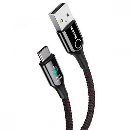Кабель BASEUS CATCD-01 C-shaped Light Intelligent power-off Cable Type-c 3A 1M чорний, фото 1