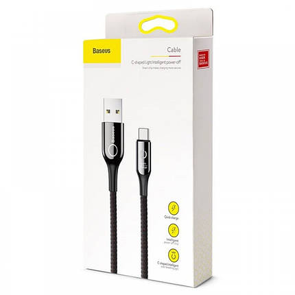 Кабель BASEUS CATCD-01 C-shaped Light Intelligent power-off Cable Type-c 3A 1M чорний, фото 3