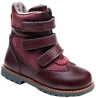 Ортопедические зимние кожаные/нубуковые ботинки с натуральной шерсти и каблуком Томаса 21-30р 06-757