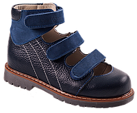 Ортопедические кожаные/нубуковые туфли при плоскостопии с каблуком Томаса 25-30р.(синего цвета)