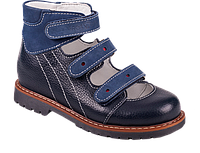 Ортопедические кожаные/нубуковые туфли при плоскостопии с каблуком Томаса 31-36р.(синего цвета)