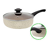 Сковорода з мармуровим покриттям глибока D 24 Бежева FPM-243 - D