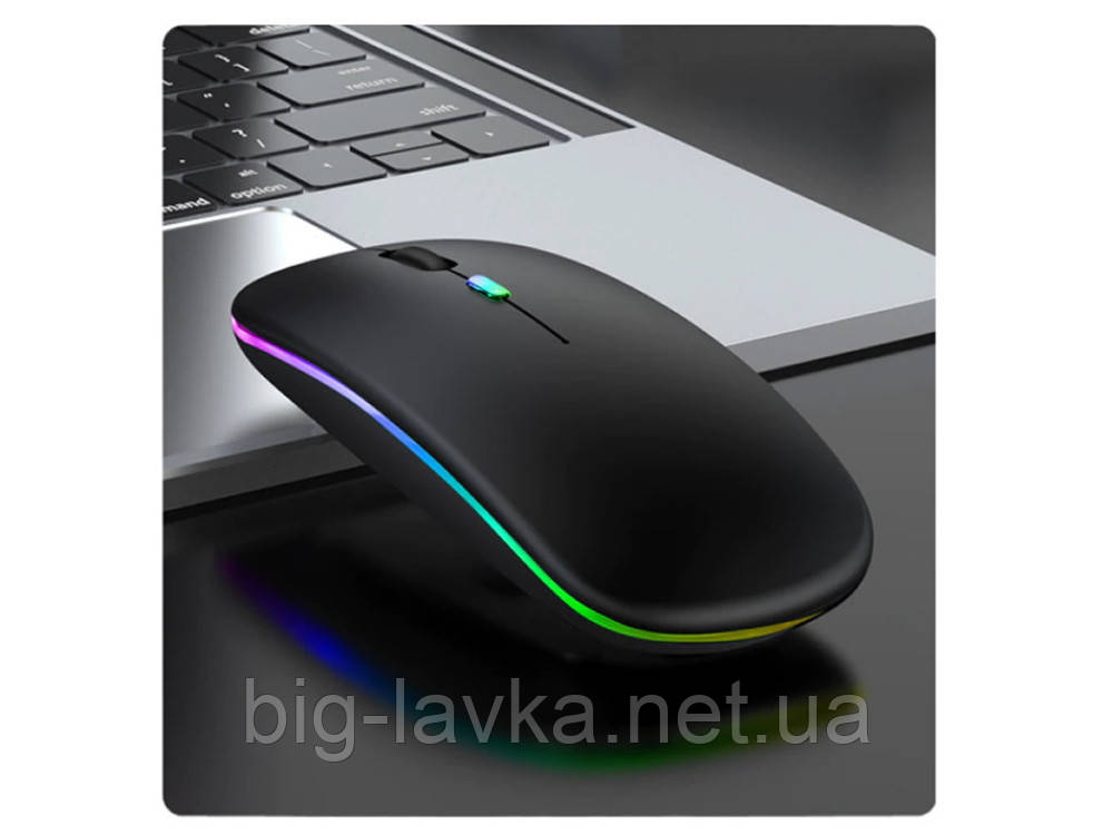 Бездротова безшумна миша зі світлодіодним RGB підсвічуванням Bluetooth + 2.4 ГГц Чорний