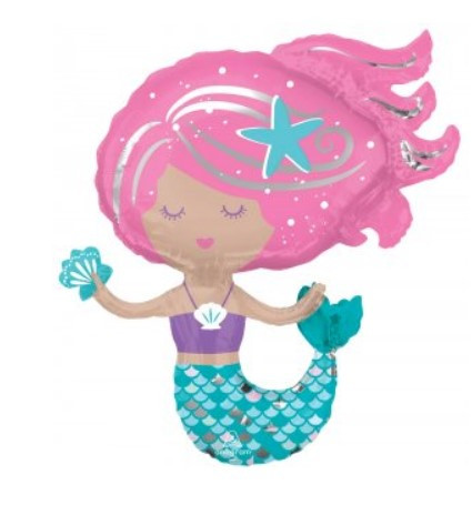 А 29" x 30" Shimmering Mermaid Shape Foil Balloon - Pkg . Куля фольгована Русалка. В уп