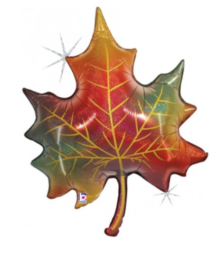 G 30" Glitter Fall Leaf Holographic. Куля фольгована Кленова осінній лист глітер. В уп, фото 1