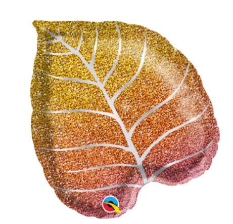 Q 21" Fall Glittergraphic Ombre Leaf Foil Balloon - Unpkg. Куля фольгована осінній лист глітер омбре, фото 1