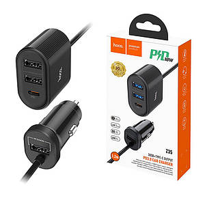 Автомобільний зарядний пристрій Hoco Z35 Companheiro 3xUSB (QC3.0) + PD18W з кабелем подовжувачем