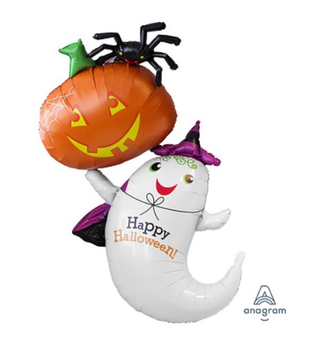 A 54" x 28" Ghost and Pumpkin Multi-Balloon - Pkg. Фольгований кулька фігура привида з гарбузом Хелловін. УП