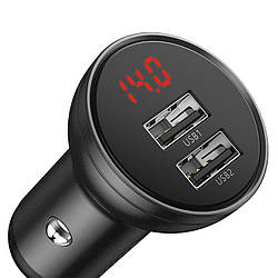 Автомобільний зарядний пристрій Baseus Dual USB 4.8 A Car Charger 24 W з дисплеєм заряджання акумулятора