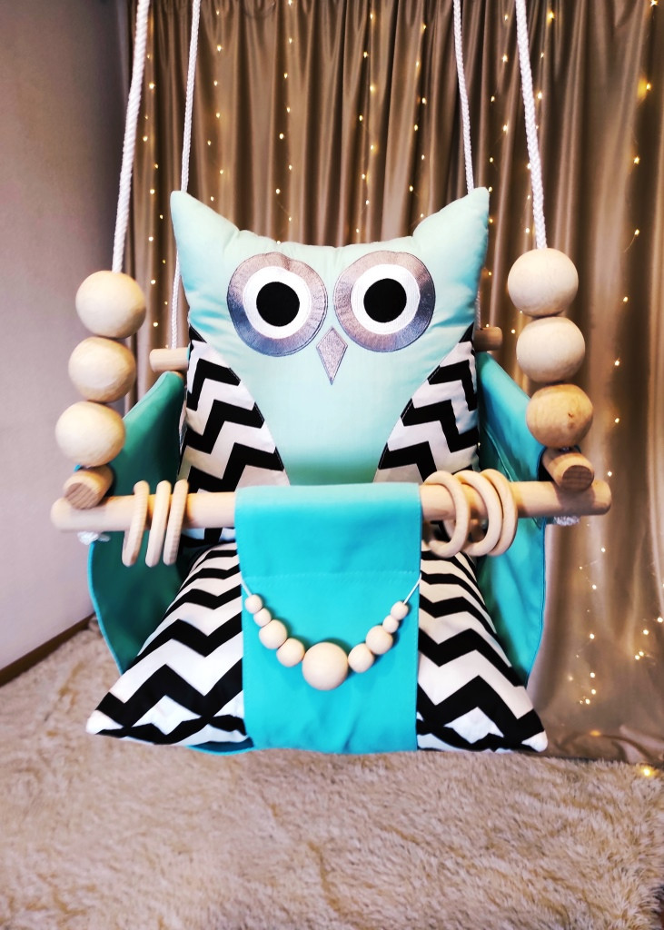 Підвісна гойдалка М'ятна сова, гойдалка для дітей, фото 1