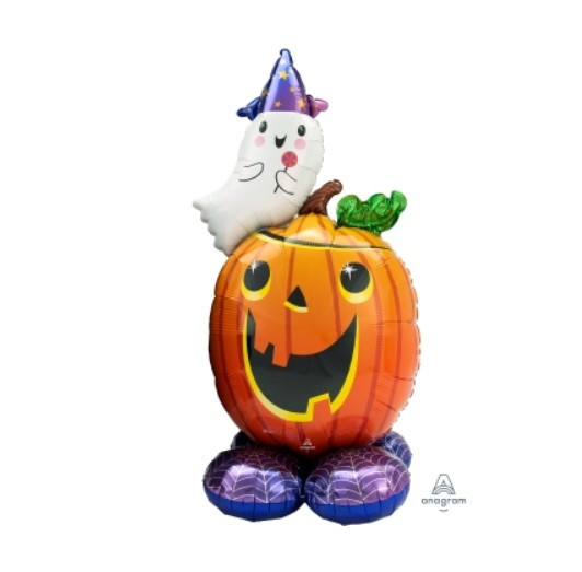 A 28"x 56" AirLoonz Pumpkin and Ghost Foil Multi. Фольгований шар ходячка привида на гарбузу Хелловін. УП