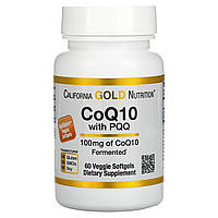 Коэнзим Q10 100 мг и PQQ 10 мг California Gold Nutrition для сердца и сосудов 60 растительных капсул