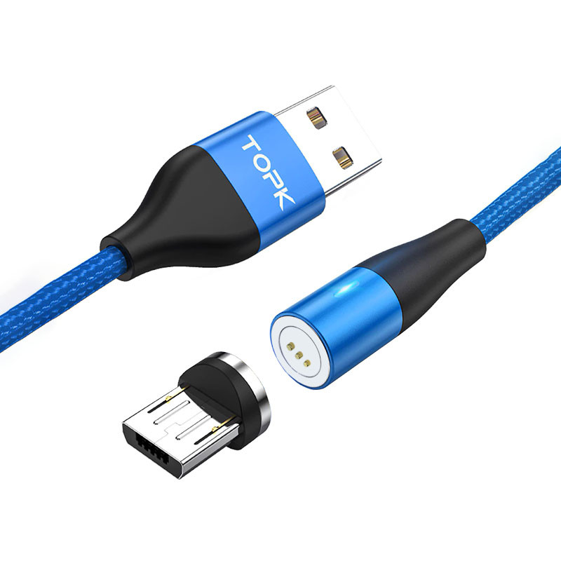 Магнітний кабель для заряджання Topk USB 2 m MicroUSB Blue Quick Charge 5A (AM60) смартфона шт.