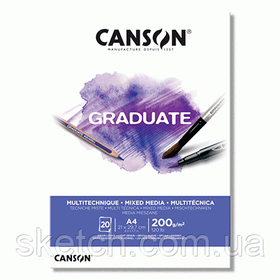 Блок паперу для міксовані технік Canson Graduate Mix Media White, 200 гр, А4, 21х29,7 см (20), фото 1