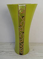 Ваза стеклянная декорированная Афина зелёная конус H28см