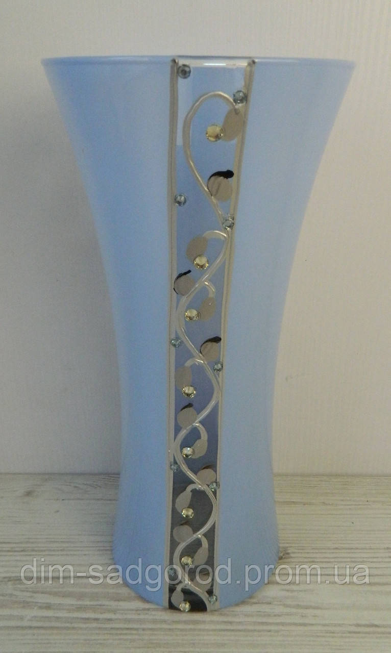 Ваза скляна декорована Афіна блакитна D13см H28см
