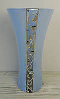 Ваза стеклянная декорированная Афина голубая D13см H28см