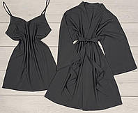 Халат-кимоно в комплекте с коротким пеньюаром. Красивая женская одежда для дома.