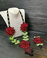 Кольє та браслет ручної роботи Оксамитові червоні троянди