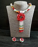 Кольє, підвіска та сережки ручної роботи Червоні маки