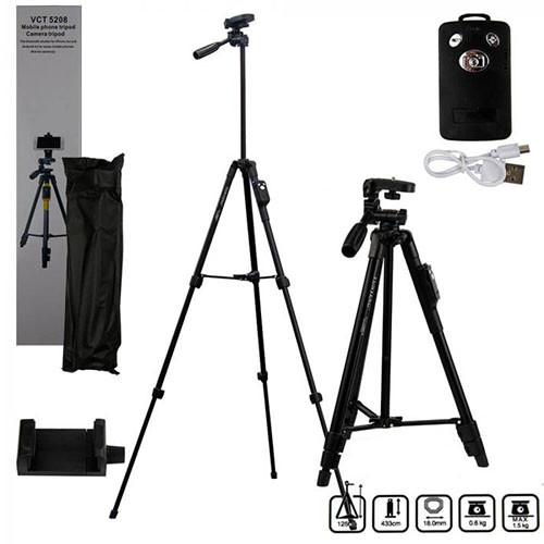 Тринога Yunteng VCT-5208 (bluetooth + пульт) (1.25м/1.5кг) (Чорний)
