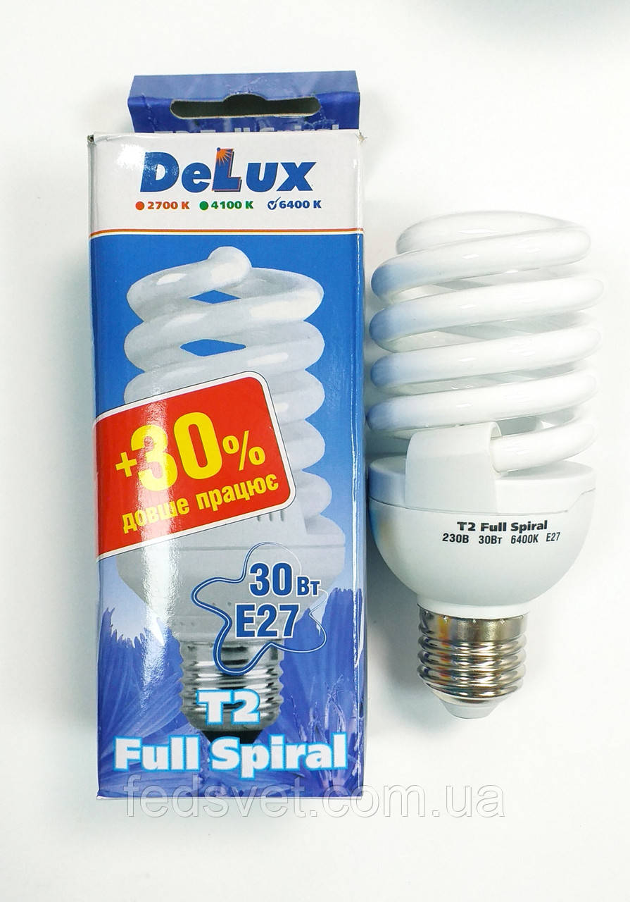 Лампа енергозберігаюча DELUX T2 Full spiral 30W 6400К E27