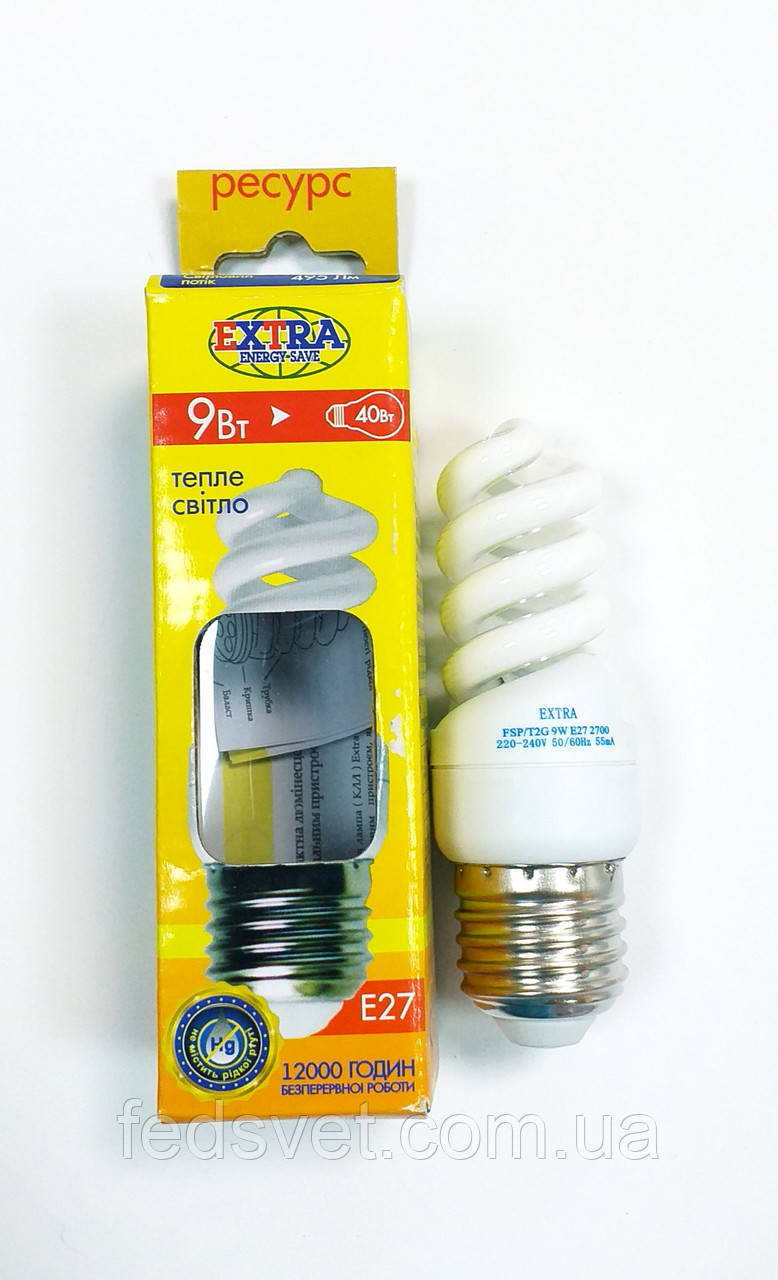 Лампа енергозберігаюча Extra T2 FSР/Т2G 9W 2700K E27, фото 1