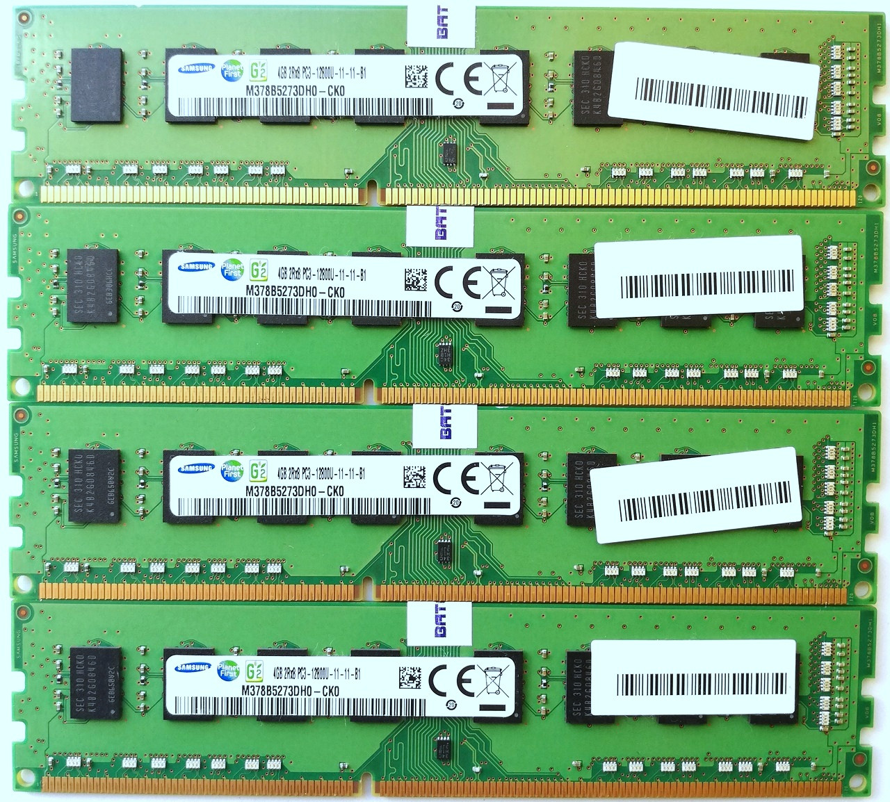 Комплект оперативної пам'яті Samsung DDR3 16Gb (4*4Gb) 1600MHz PC3 12800U 2R8 CL11 (M378B5273DH0-CK0) Б/В