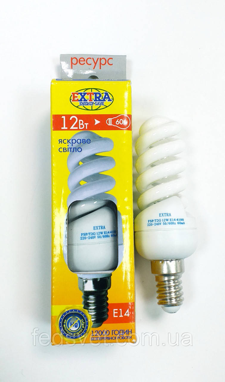 Лампа енергозберігаюча Extra T2 FSР/Т2G 12W E14 4100K