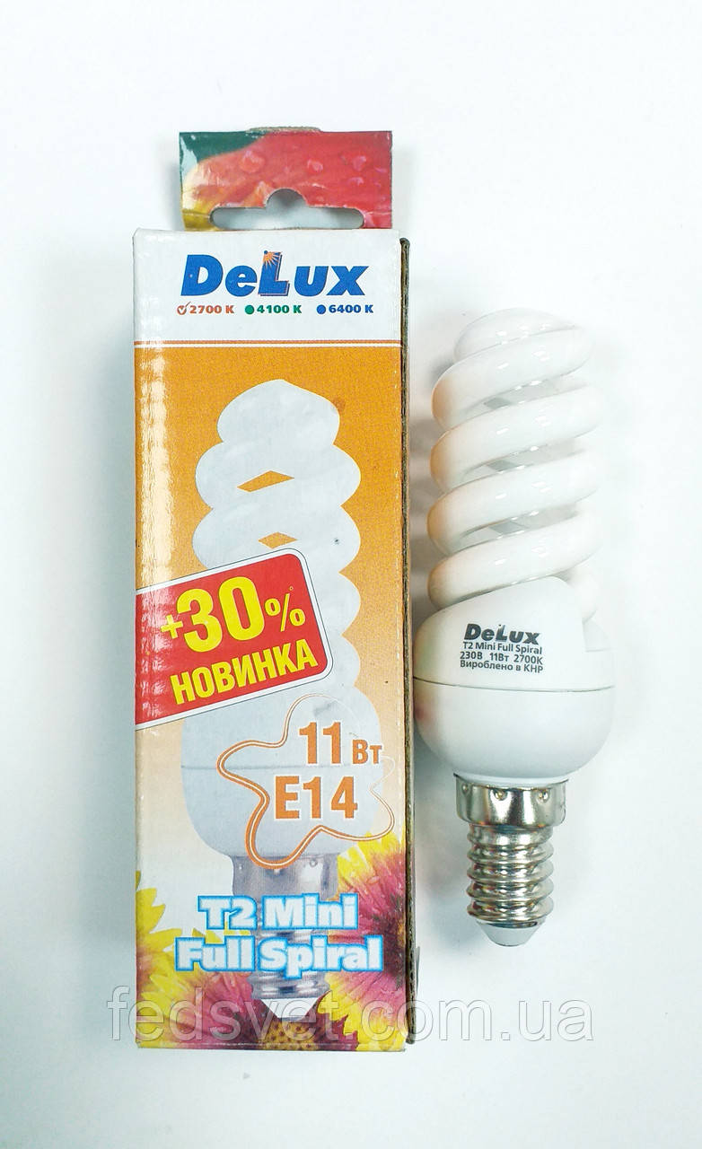 Лампа енергозберігаюча DELUX T2 Mini Full Spiral 11W 4100К E14, фото 1