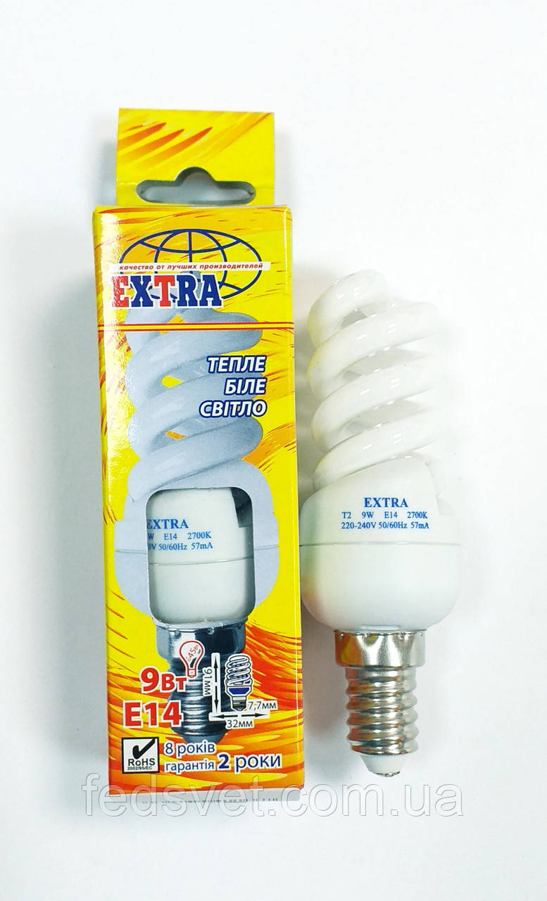 Лампа енергозберігаюча Extra T2 9W 2700K E14