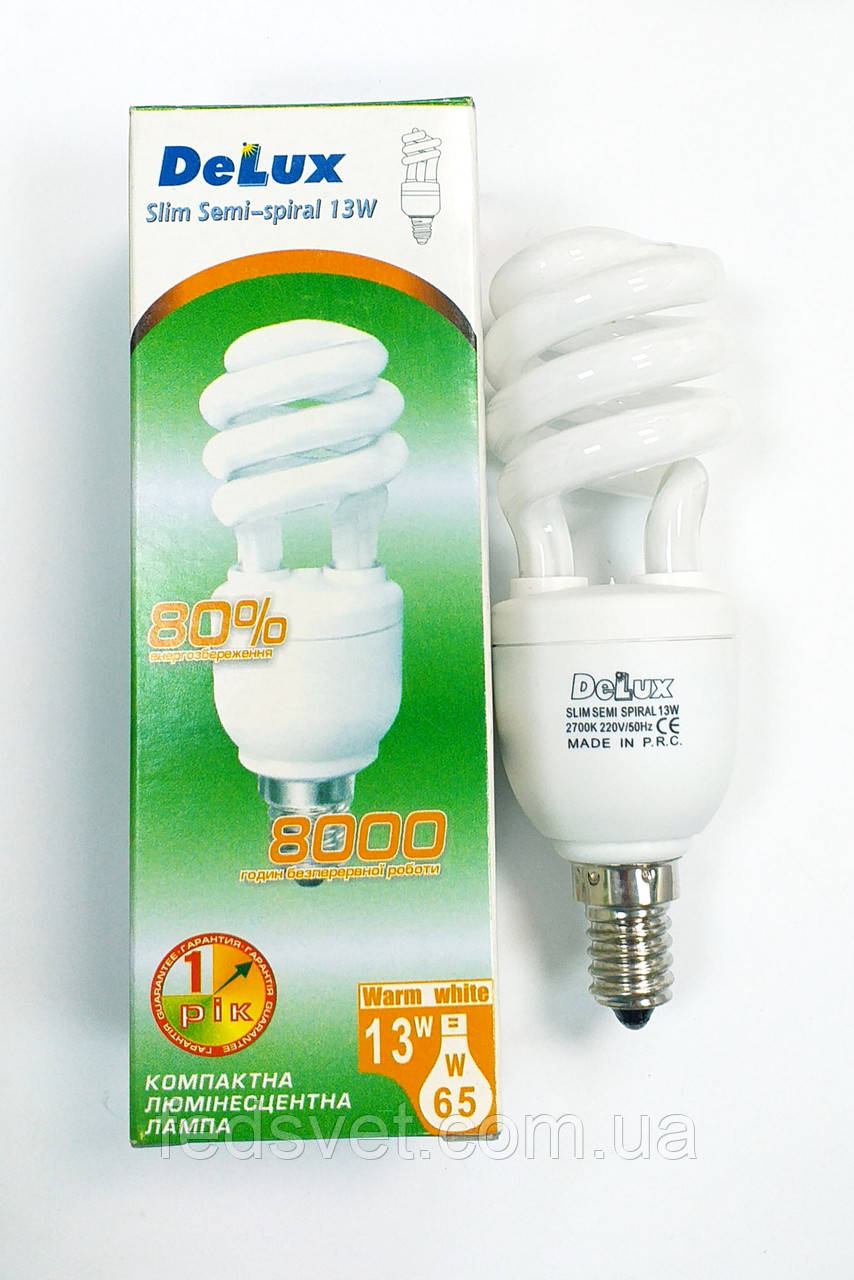 Лампа енергозберігаюча DELUX Slim Semi-spiral 13W 2700К E14