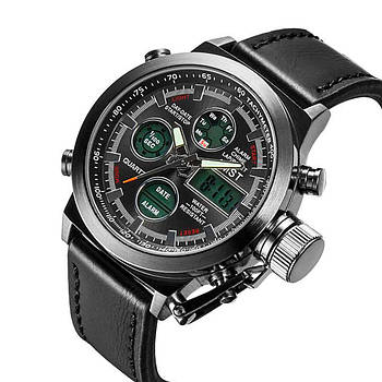 Чоловічий годинник кварцовий, AMST, Чорний / Наручний годинник армійський / Тактичний годинник водонепроникний