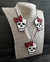 Кулон і сережки ручної роботи Череп із бантиком