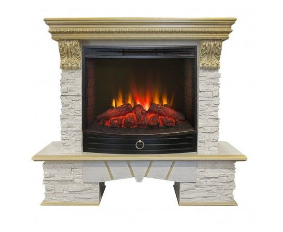 Фронтальний камін Fireplace Ліон Білий дуб + Патина ефект живого полум'я зі звуком і обігрівом