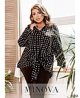 Эксклюзивная женская черная рубашка из мягкой ткани в горошек больших размеров от 52 до 66