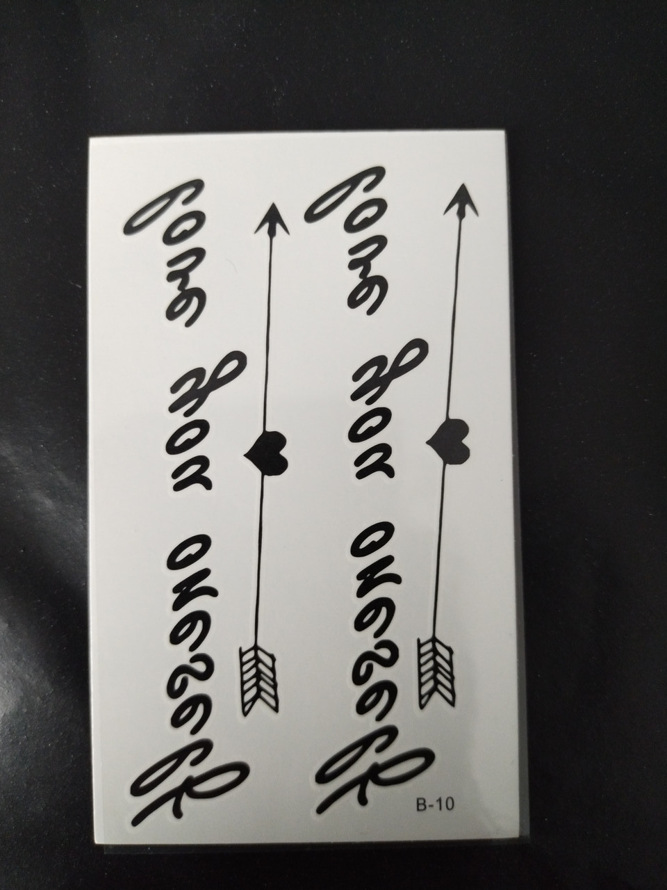 Наклейка на тіло "Написи зі стрілами" чорні розмір стікера 10*6см, фото 1