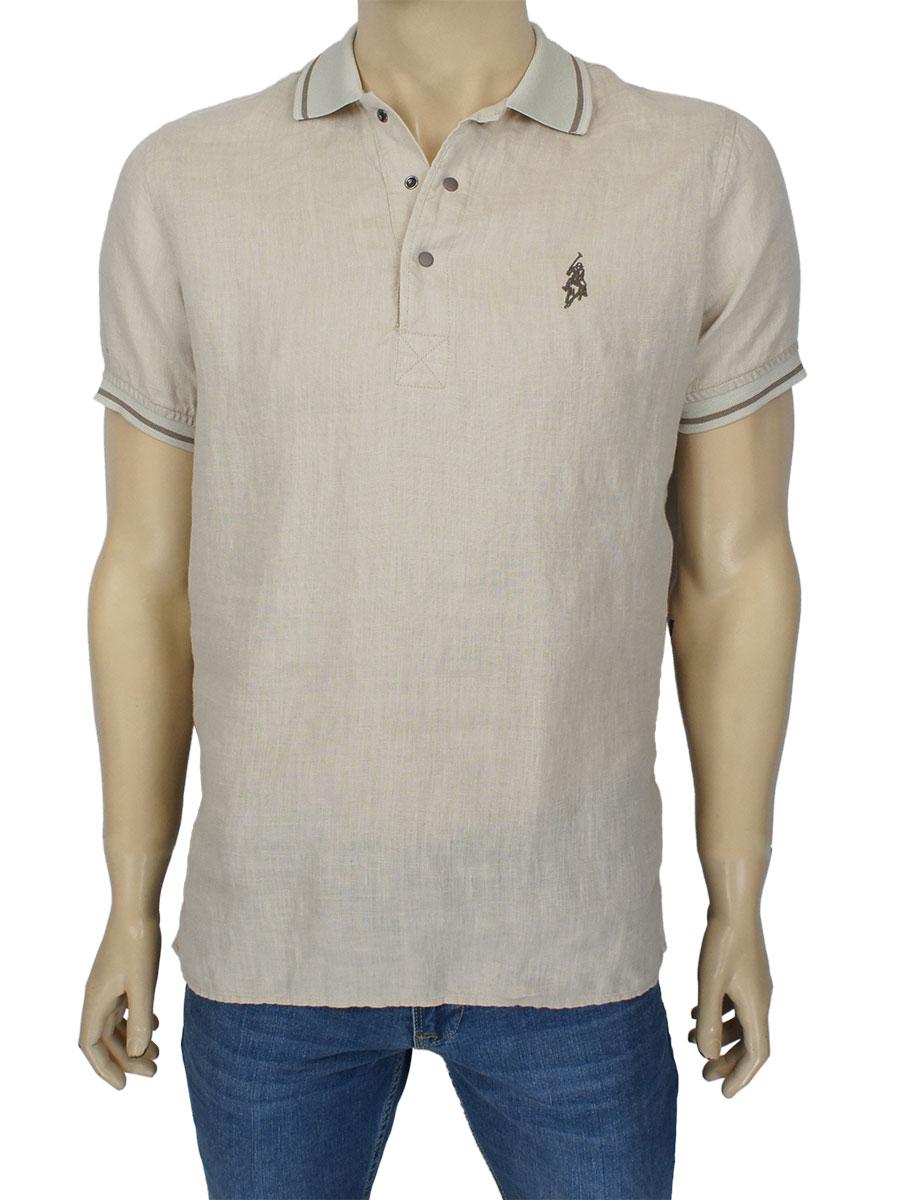 Льняна чоловіча теніска в бежевому кольорі СР 02023 C-014, фото 1