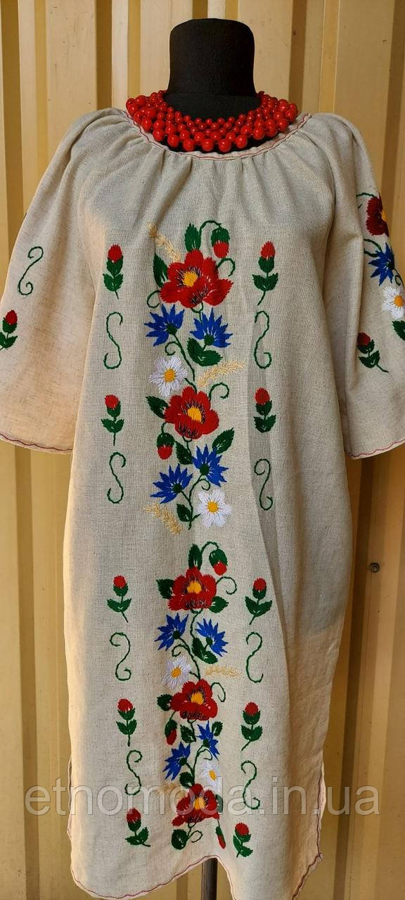 Плаття-вишиванка натуральний льон сукня ручна вишивка квіти