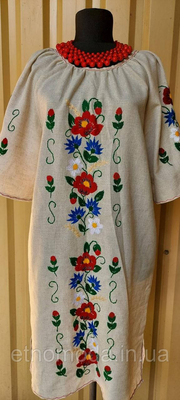 Сукня натуральний льон, ручна вишивка 022 Класика ОГ 114 см