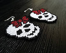 Сережки ручної роботи Череп із бантиком