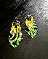 Сережки ручної роботи Ловець снів салатовий